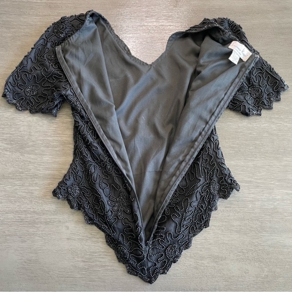 Vintage Black Fully Beaded Silk Basque Waistline Bodice Blouse - Picture 5 of 11